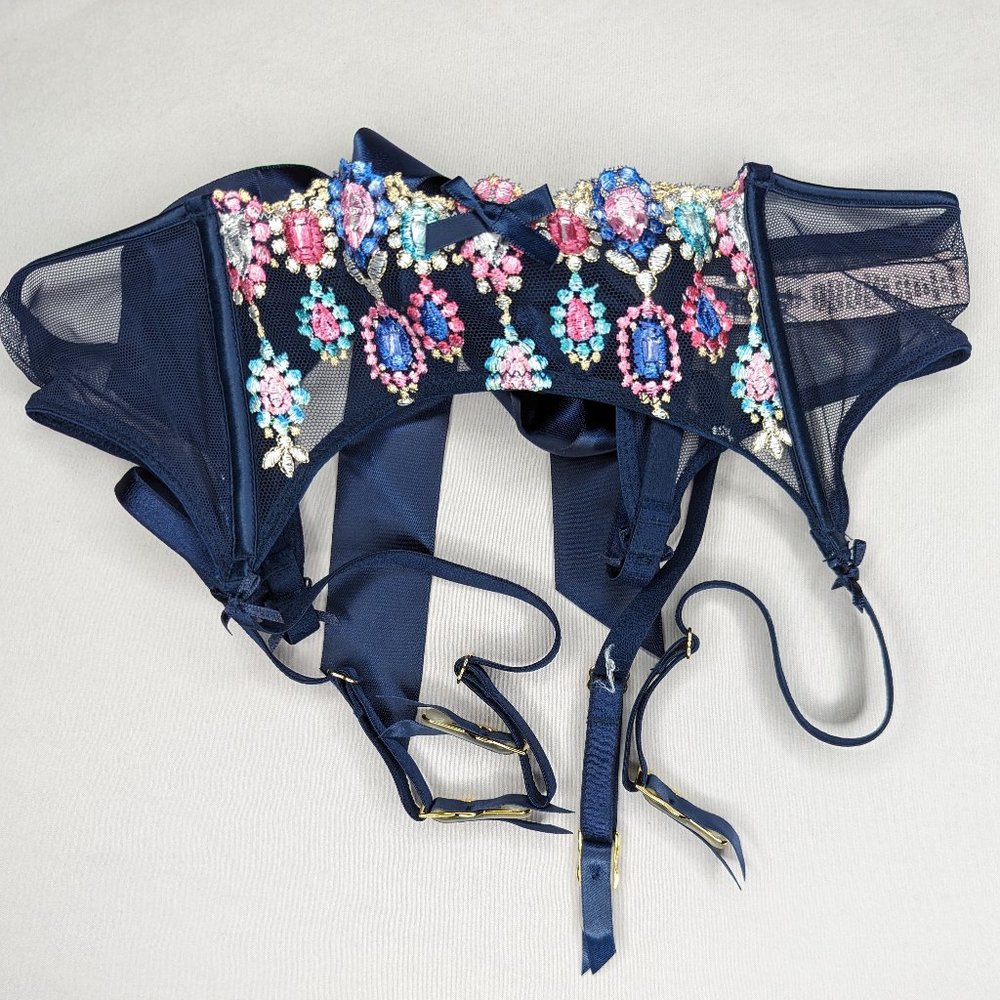 Floral Embroidery Blue Floral Sheer Lace Garter Belt Sexy (S) Victoria's Secret